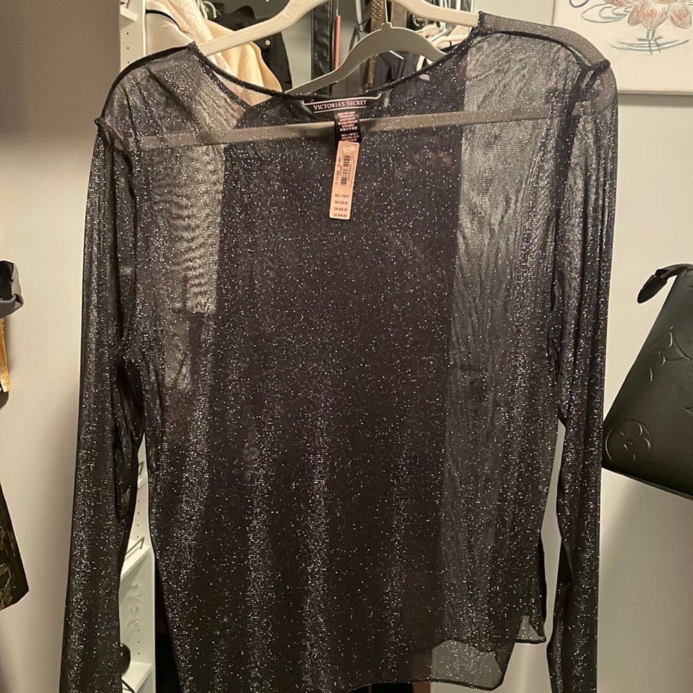 Long mesh black glitter top
